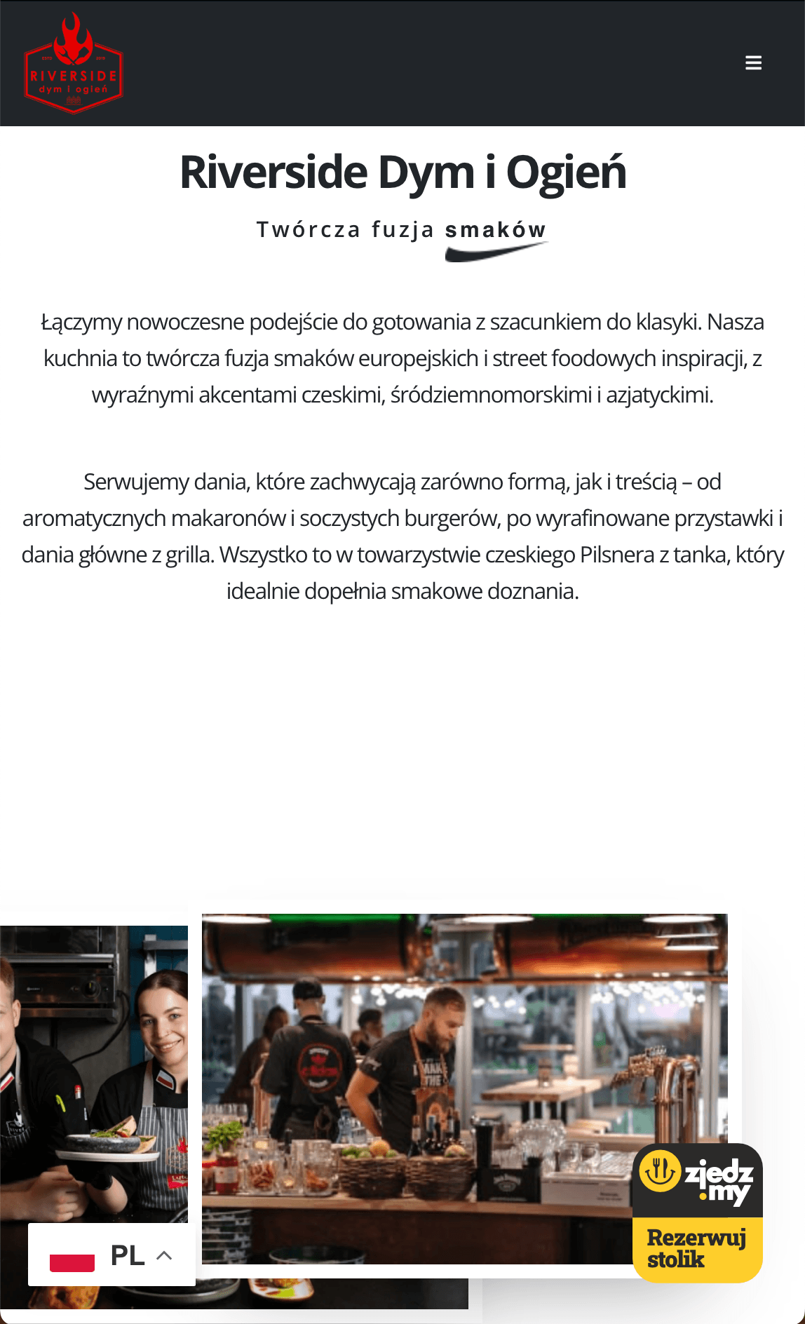 Restaurant website at the start of the project, on tablet